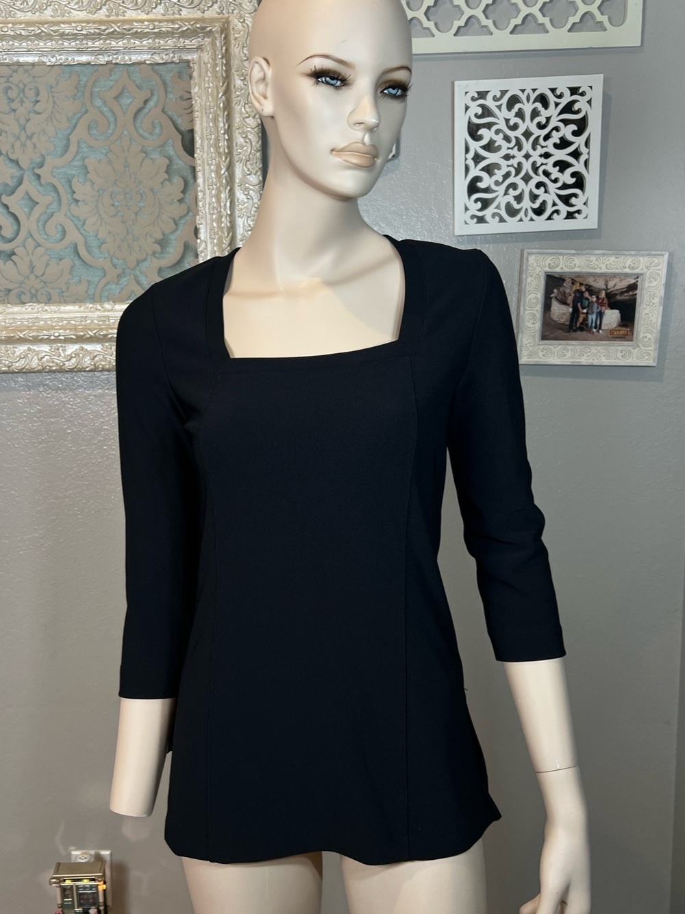 Boston Proper Square-Neck 3/4 Sleeve Tunic - Black